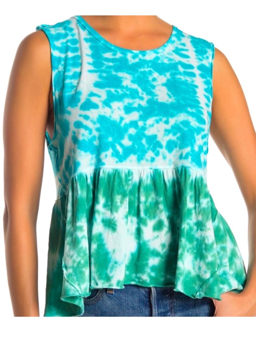 Free People We The Free Tie Dye Anytime Tank Green Blue 100% Cotton Size S